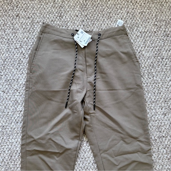 Zara men’s small pants tapered NWT tan pockets string tie waist/waist stretch - Picture 2 of 14